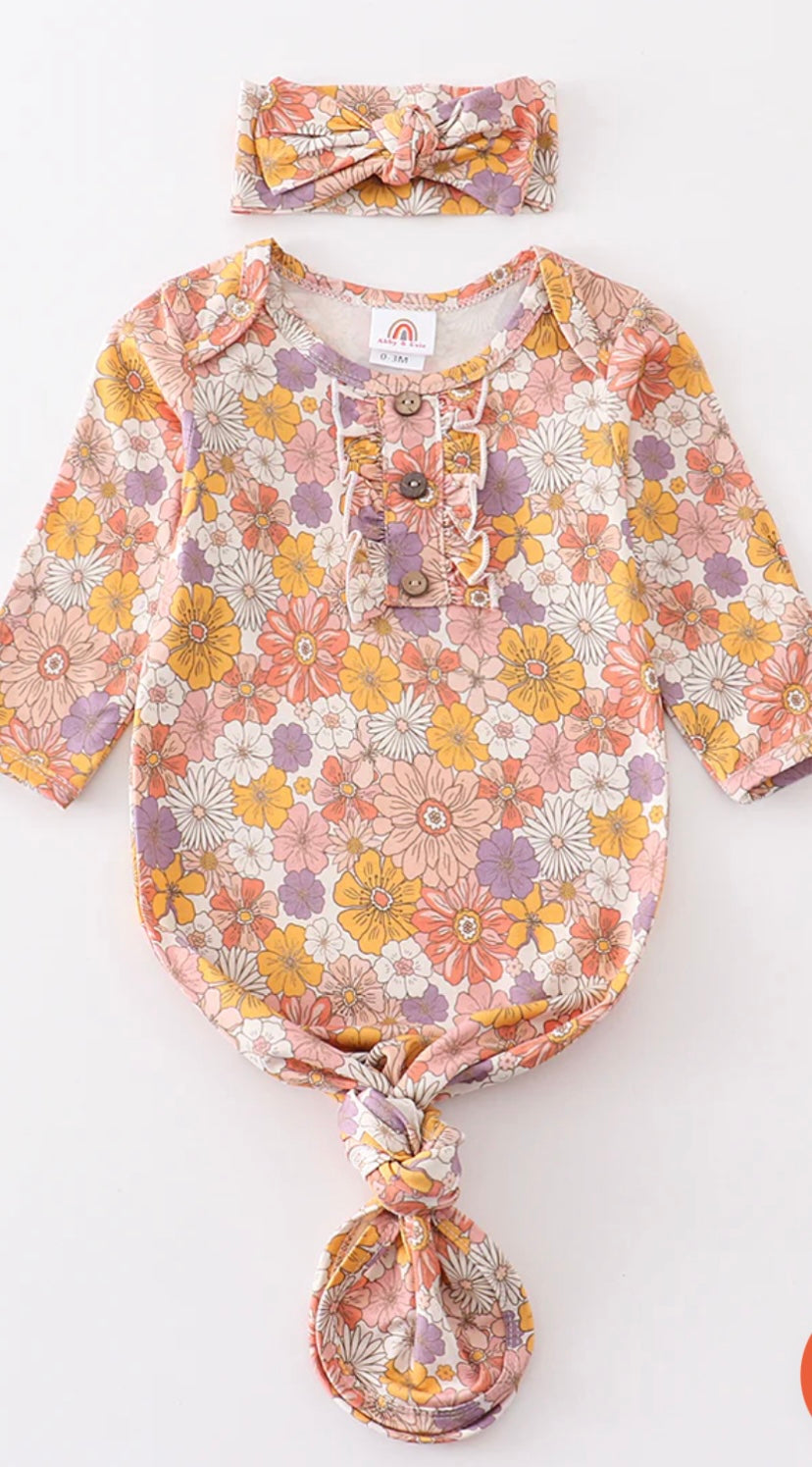 Floral Print Bamboo baby gown