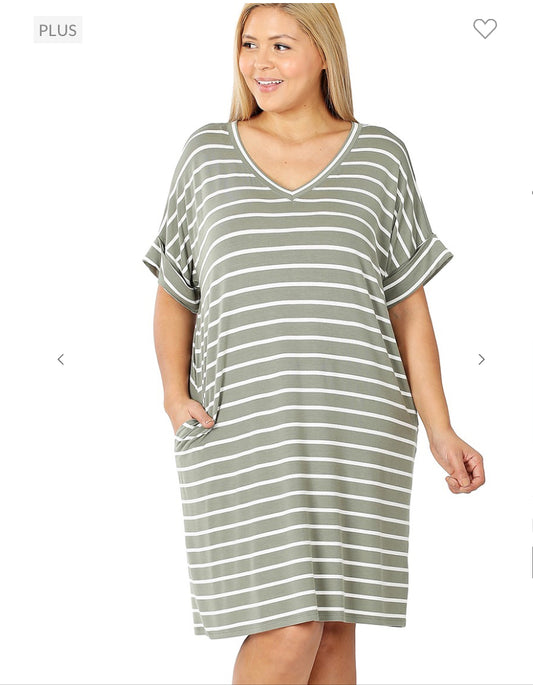 Green striped dress