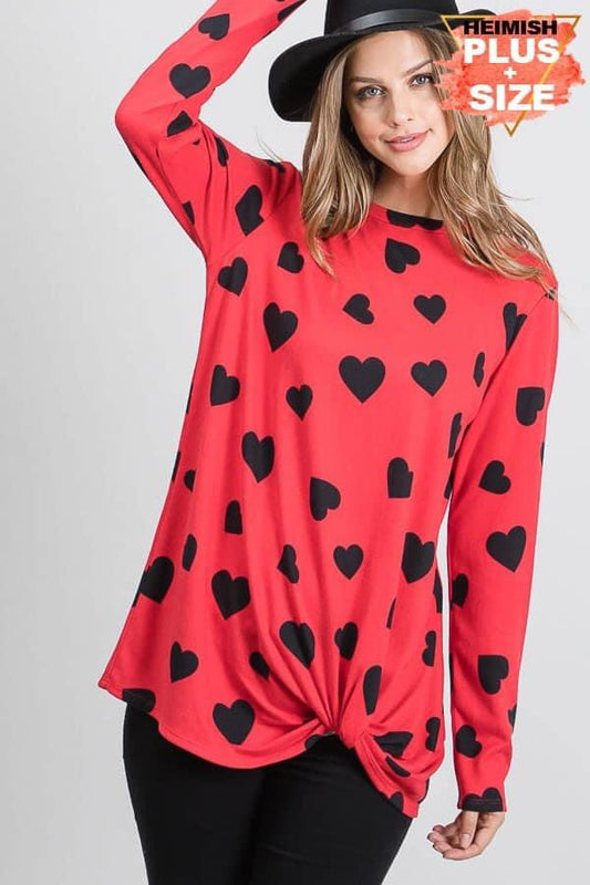 Red with black hearts long sleeve shirt